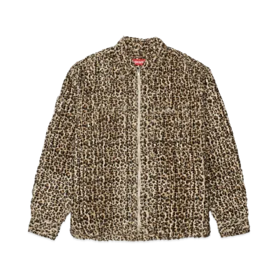 Supreme Leopard Frayed Zip Up Shirt "Tan"