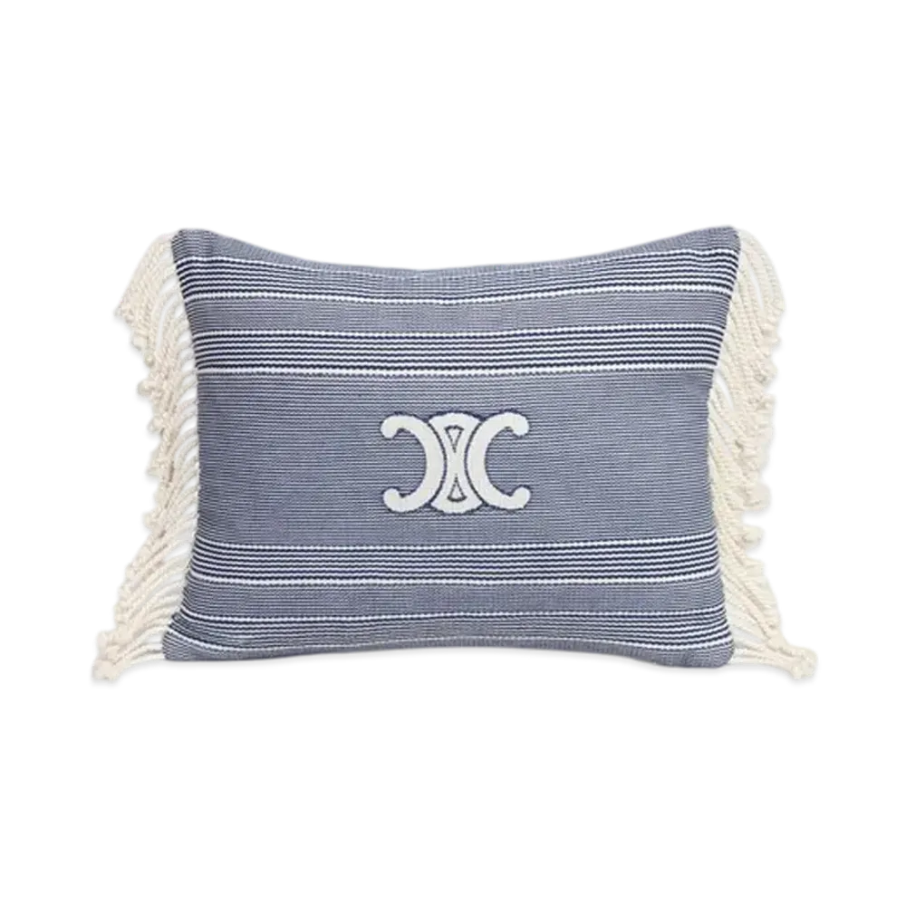 CELINE Triomphe Cushion in Striped Cotton "Off White/Navy"