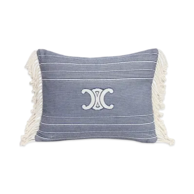 CELINE Triomphe Cushion in Striped Cotton "Off White/Navy"