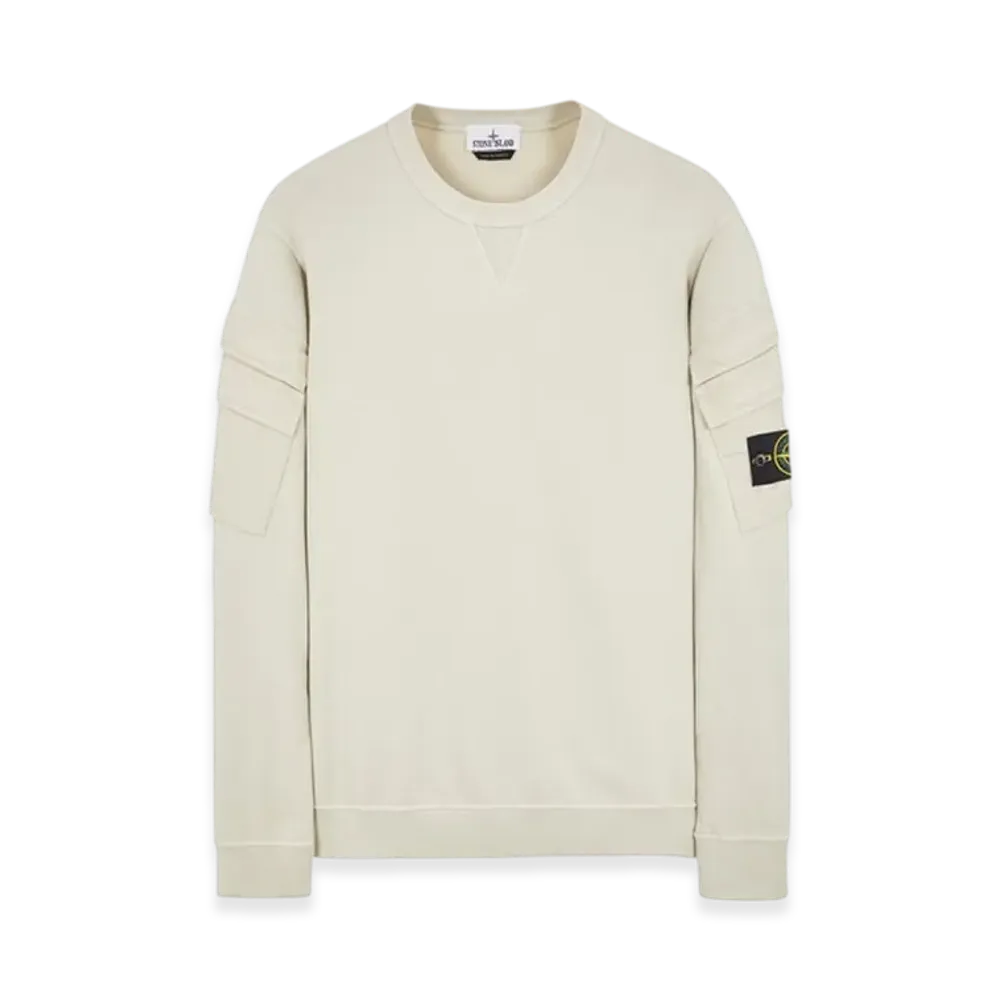Stone Island 60577 Brushed Cotton Fleece Garment Dyed Double Pocket Crewneck Sweatshirt - 23FW "Stucco"
