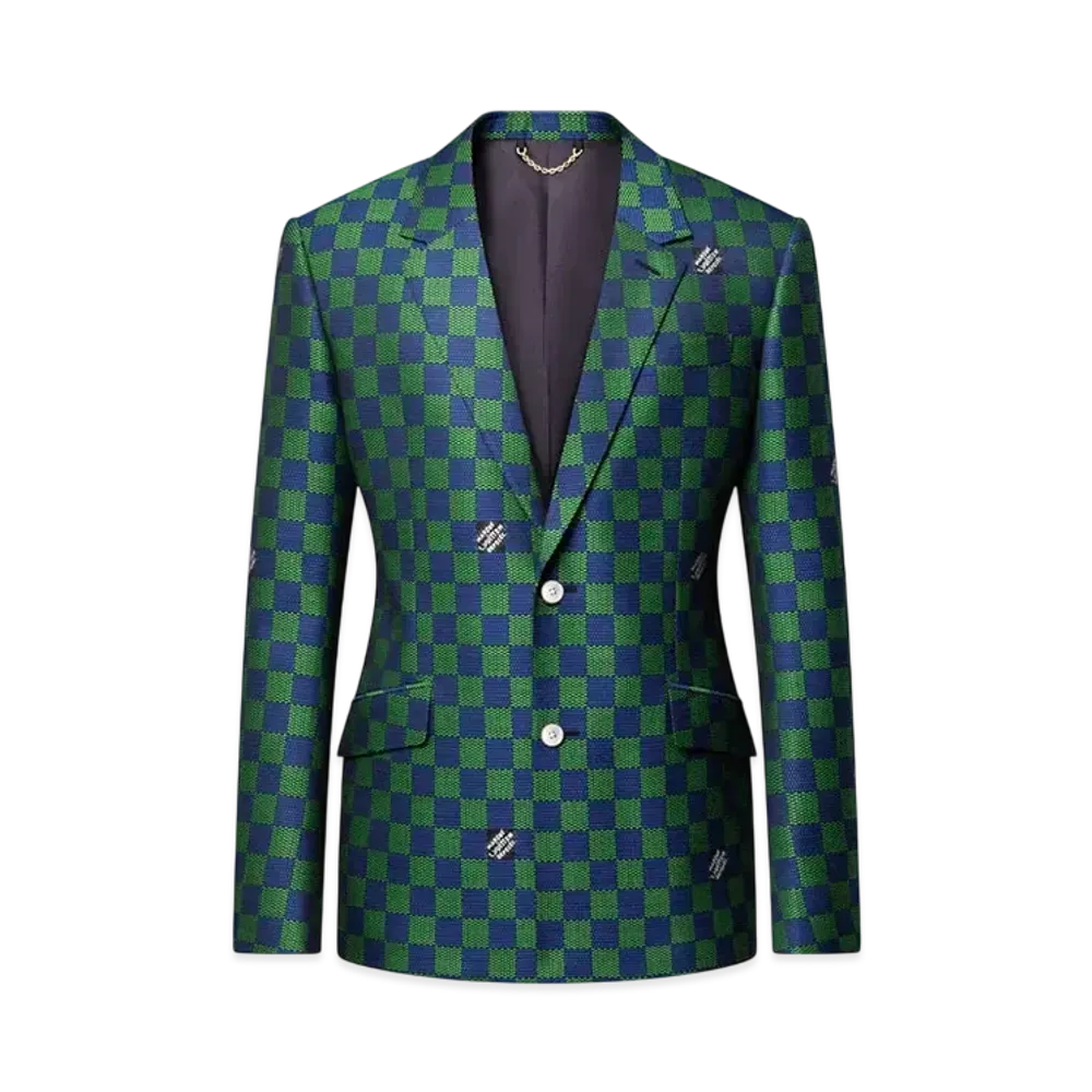 Louis Vuitton Jacquard Damier Wool Single-Breasted Jacket "Blue Veil"
