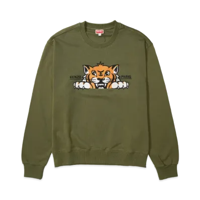 KENZO Happy Tiger Embroidered Cotton Sweatshirt "Khaki"