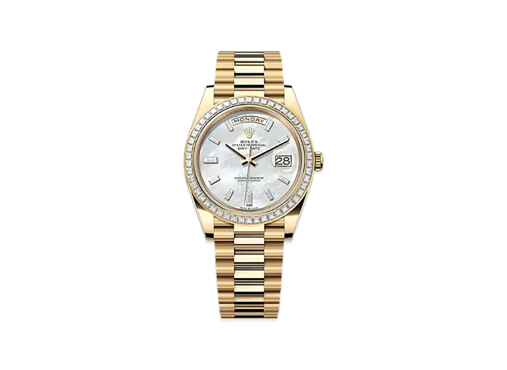 ROLEX Day-Date 40mm Yellow Gold Diamond 228398TBR "White Mother-of-Pearl"