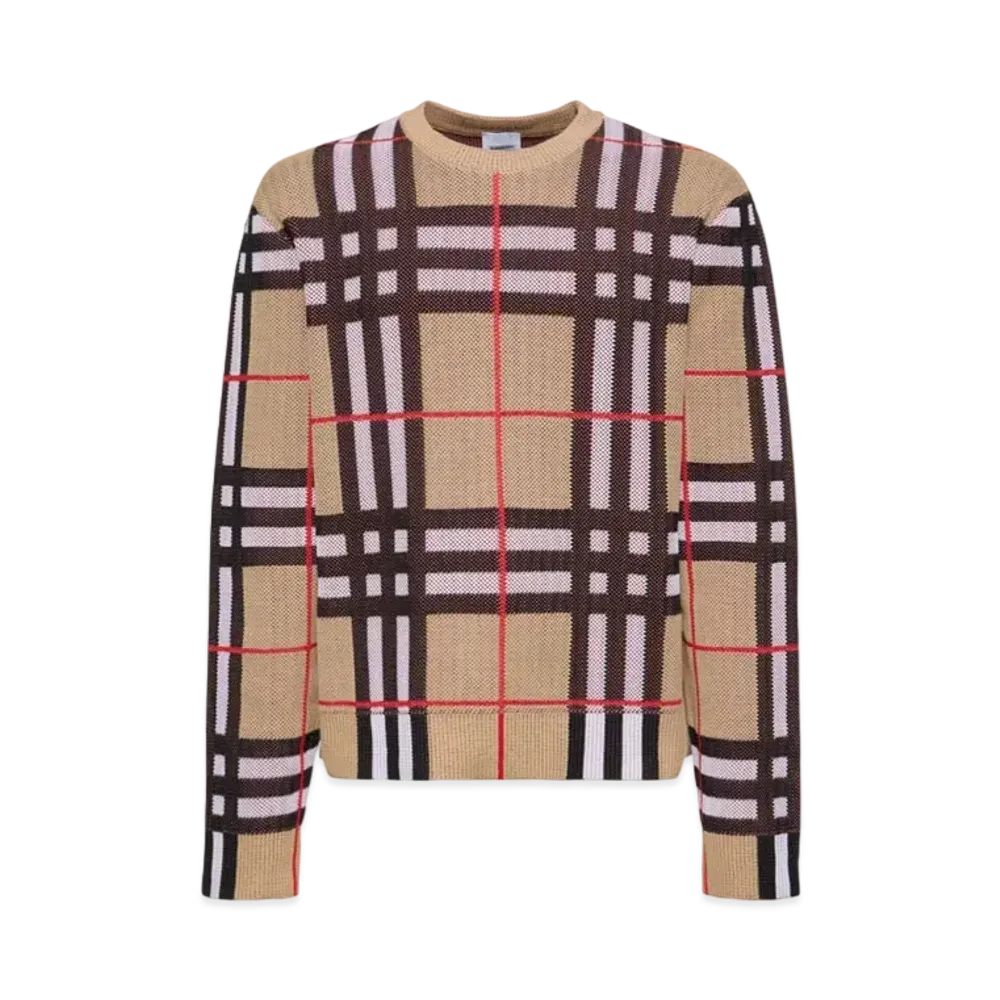 Burberry Men's Check Technical Cotton Sweater "Archive Beige"