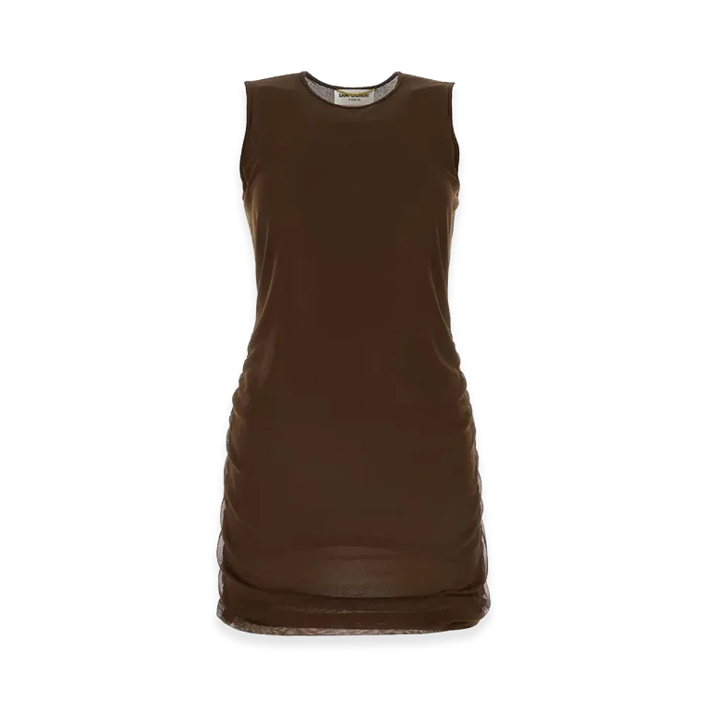 Saint Laurent Women's Chocolate Tulle Mini Dress "Brown"
