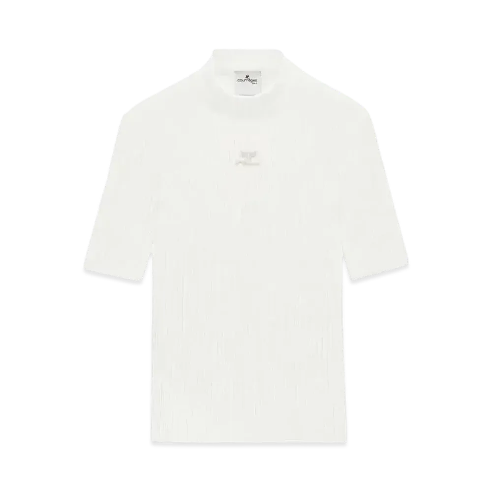 Courreges Reedition Short Sleeves Rib Knit Sweater "Heritage White"