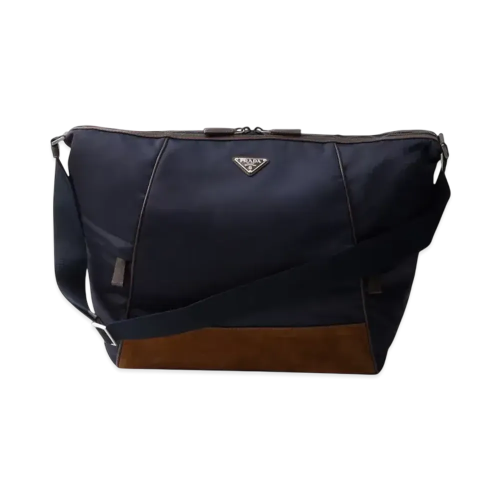 PRADA Re-Nylon and Leather Shoulder Bag "Navy/Dark Brown"