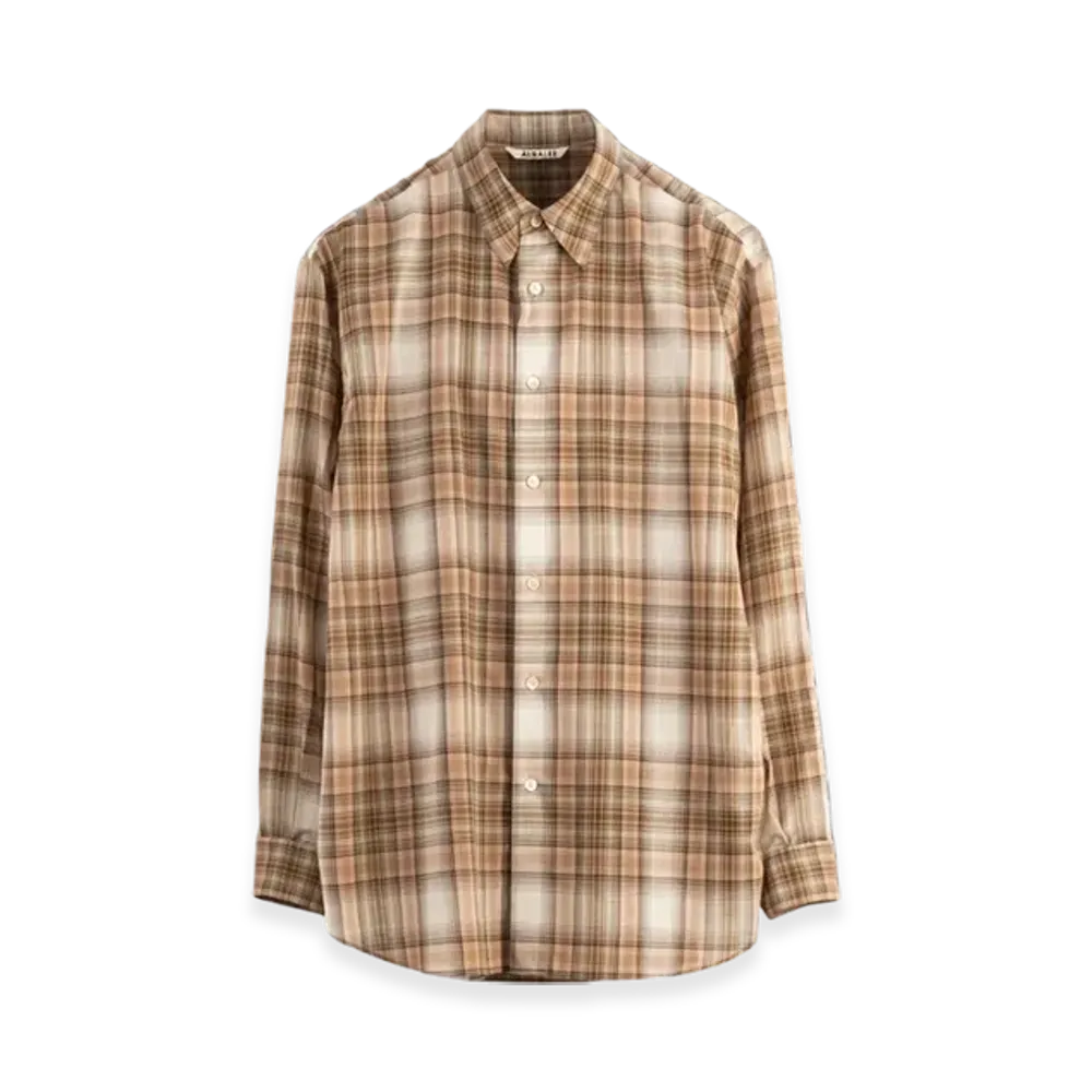 AURALEE Wool Recycled Polyester Cloth Shirt "Beige Check"