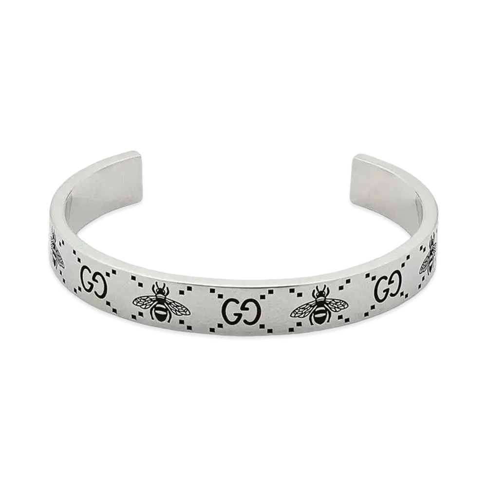 GUCCI GG Bee Ingraved Cuff Bracelet "Silver"