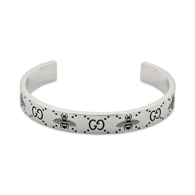 GUCCI GG Bee Ingraved Cuff Bracelet "Silver"