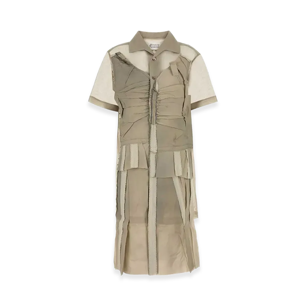 Maison Margiela Women's Cappuccino Mesh Shirt Dress "Beige/Tan"