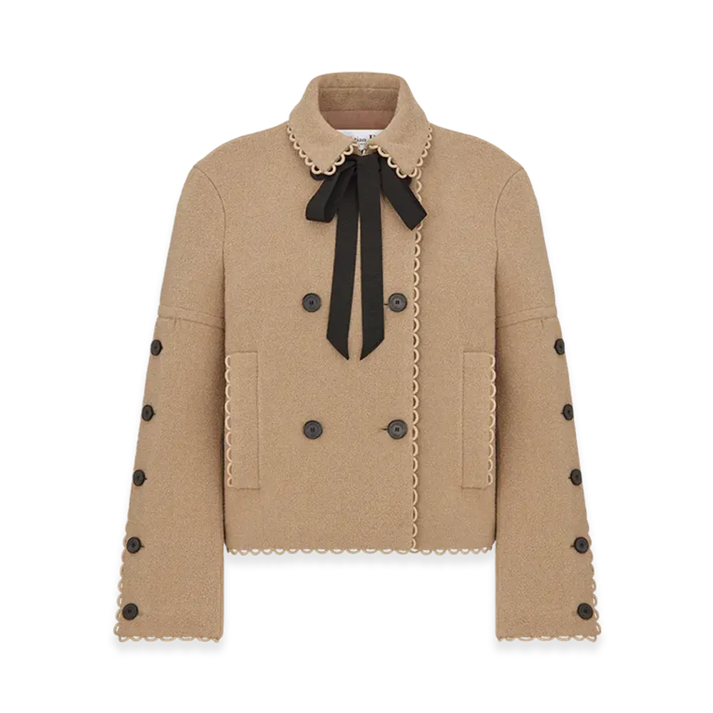Dior Women's Peacoat Double Sided Virgin Wool Boucle "Beige"