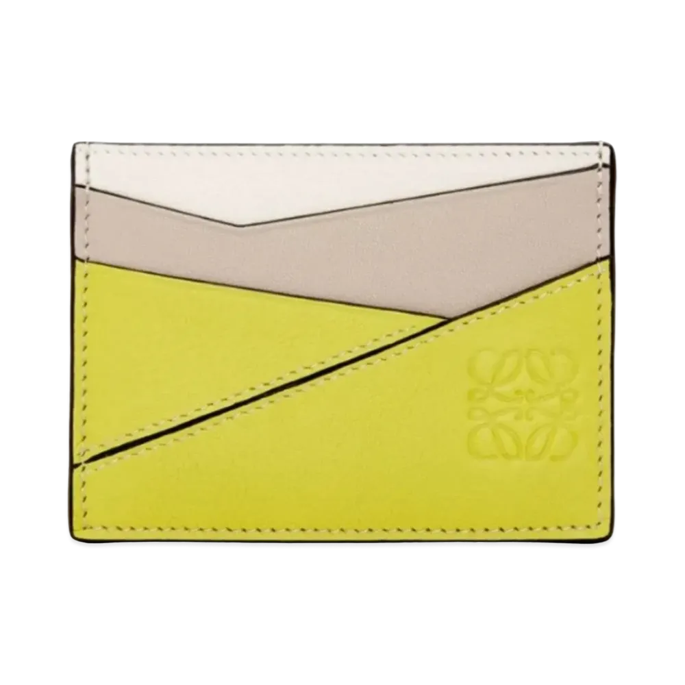LOEWE Puzzle Plain Card Holder Classic Calf "Lime Yellow/Light Oats"