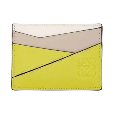 LOEWE Puzzle Plain Card Holder Classic Calf "Lime Yellow/Light Oats"