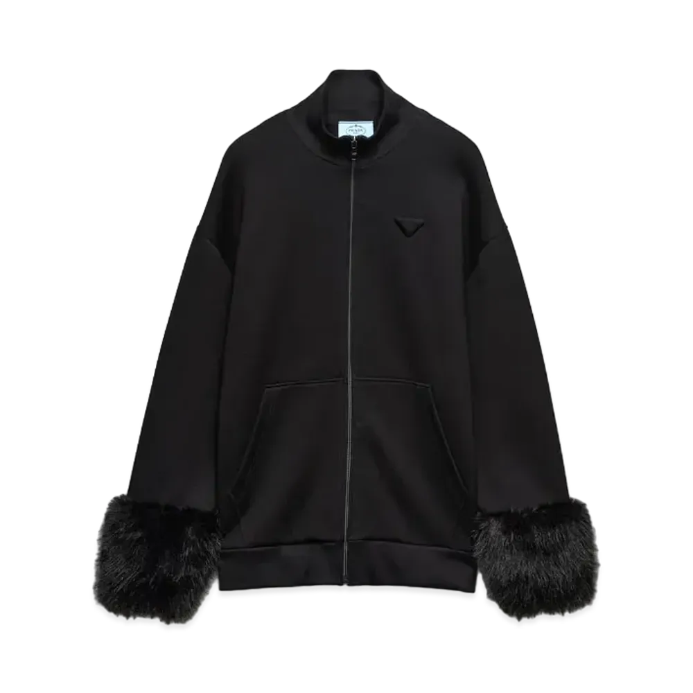PRADA Women's Double Fleece High-Neck Blouson "Black"