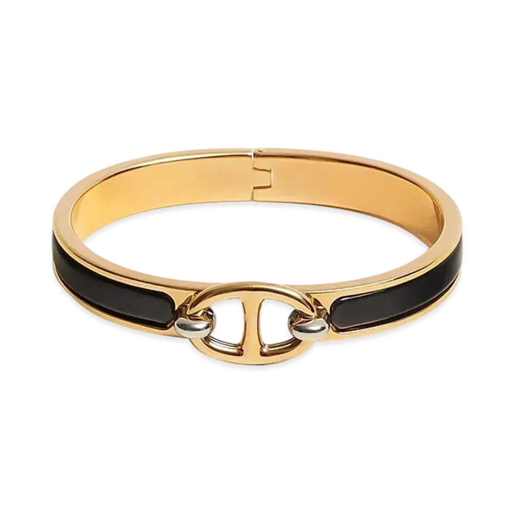 Hermes Mini Clic Chaine D'ancre Bracelet "Gold/Noir"