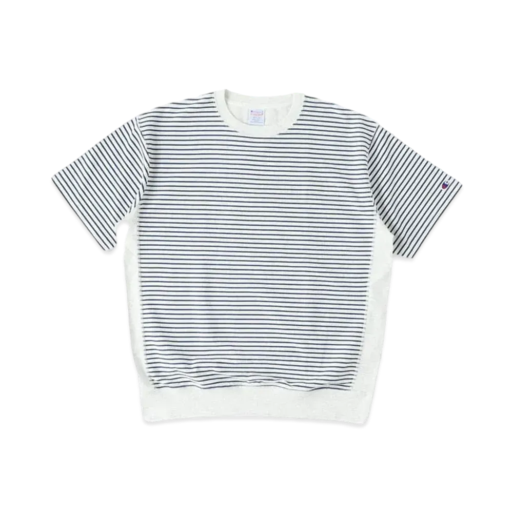 RHC Ron Herman x Champion Reverse Weave Striped Sweat Tee "Oatmeal"
