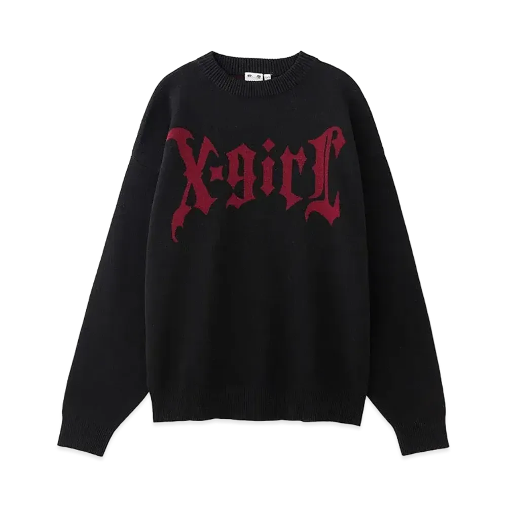 X-Girl Gothic Logo Jacquard Knit Top "Black"