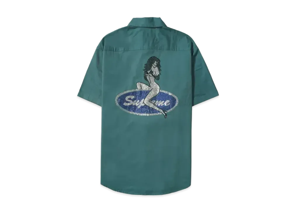 Supreme Rhinestone Pin Up S/S Work Shirt "Work Green"