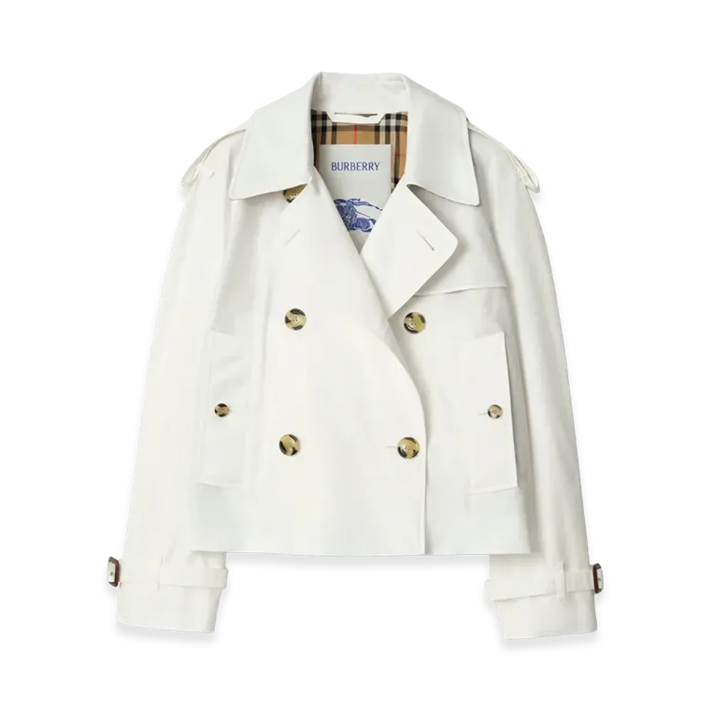Burberry Women's Cropped Tropical Gabardine Trench Jacket "Cotton White"