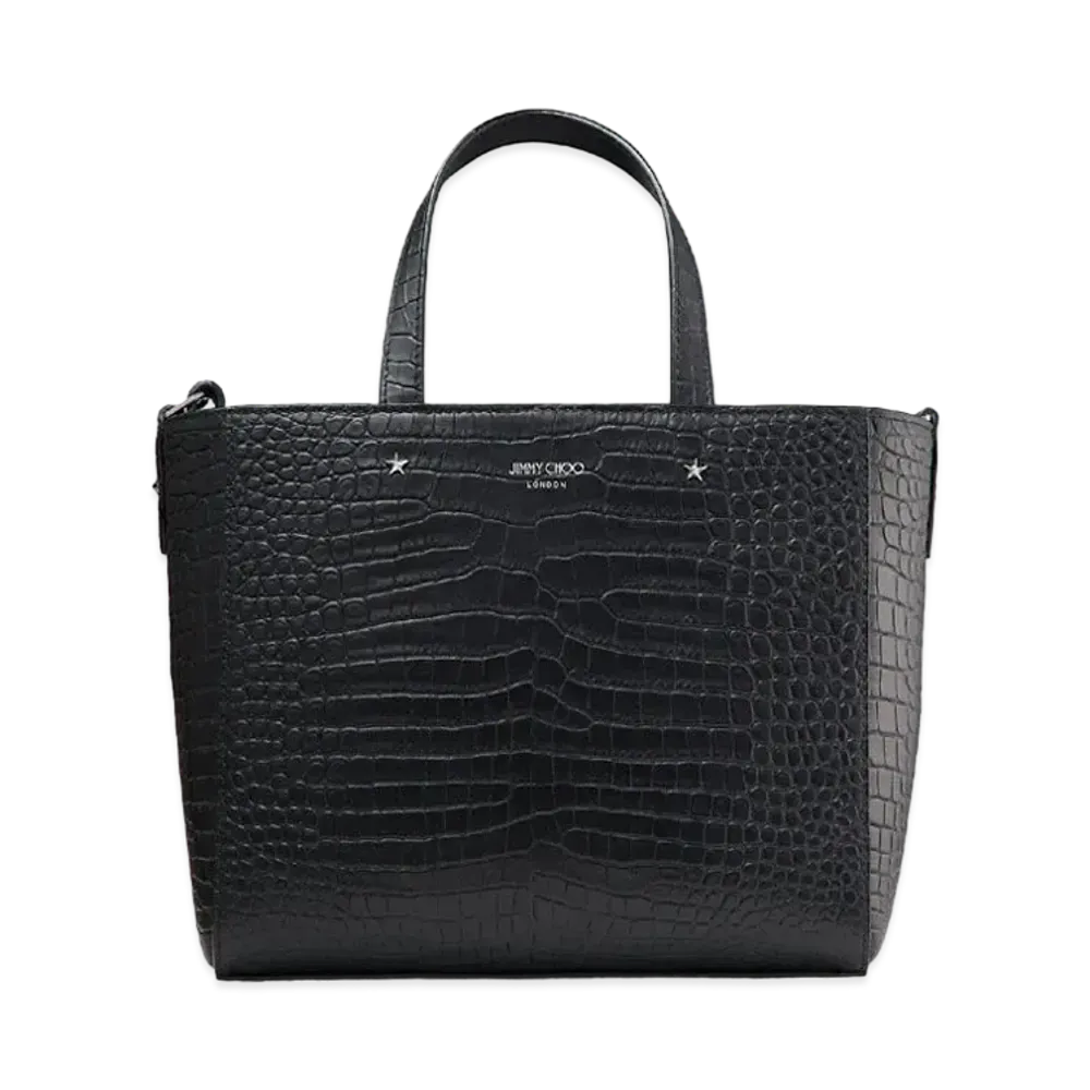 Jimmy Choo Pegasi/S Tote Black Croc-Embossed Leather Small Tote Bag "Black"