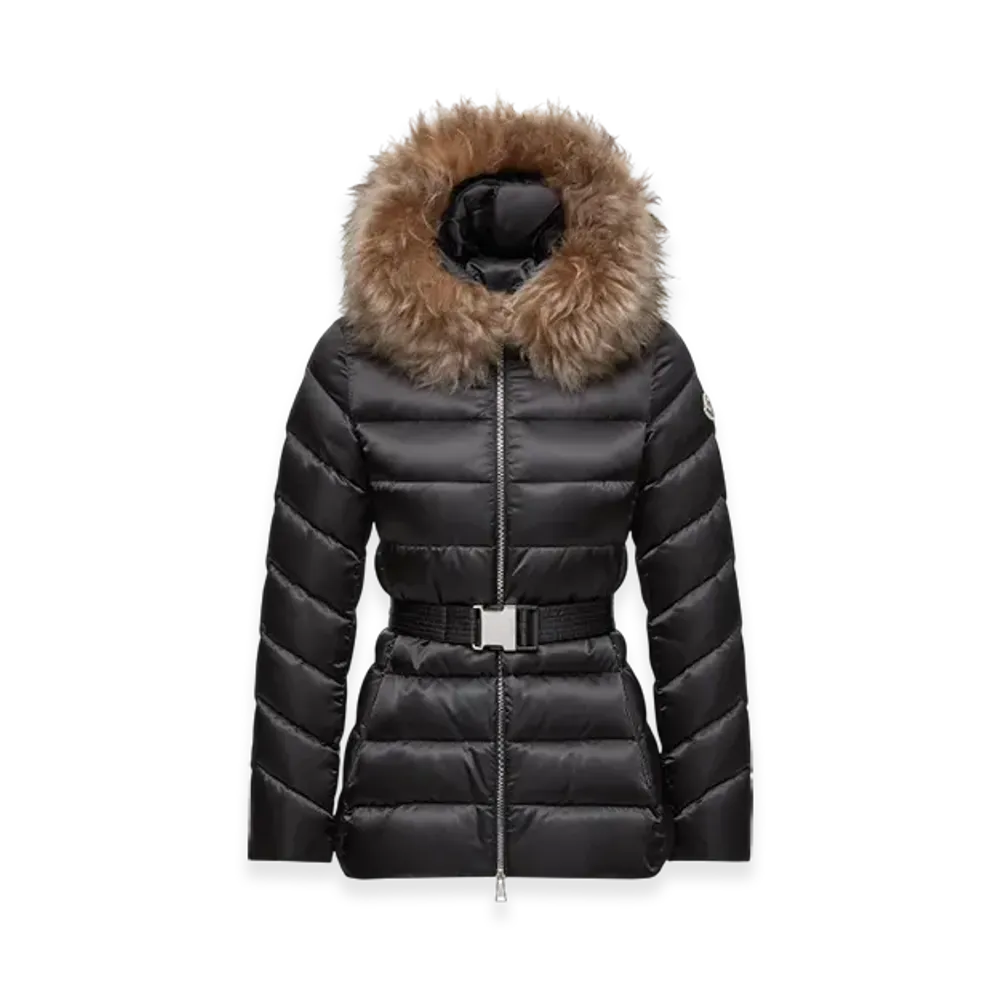 MONCLER Cupidone Hooded Shearling-Trimmed Short Down Jacket "Black"