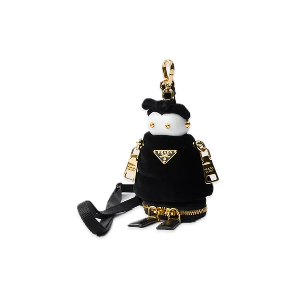 PRADA Soft Robot Velvet Bag Charm with Shoulder Strap "Black"