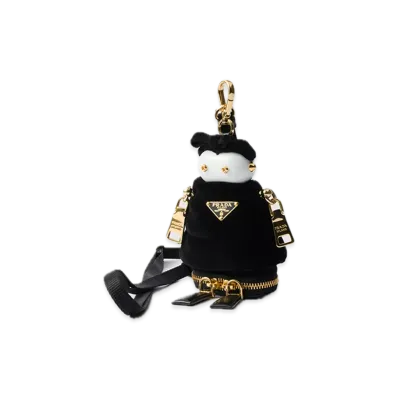 PRADA Soft Robot Velvet Bag Charm with Shoulder Strap "Black"