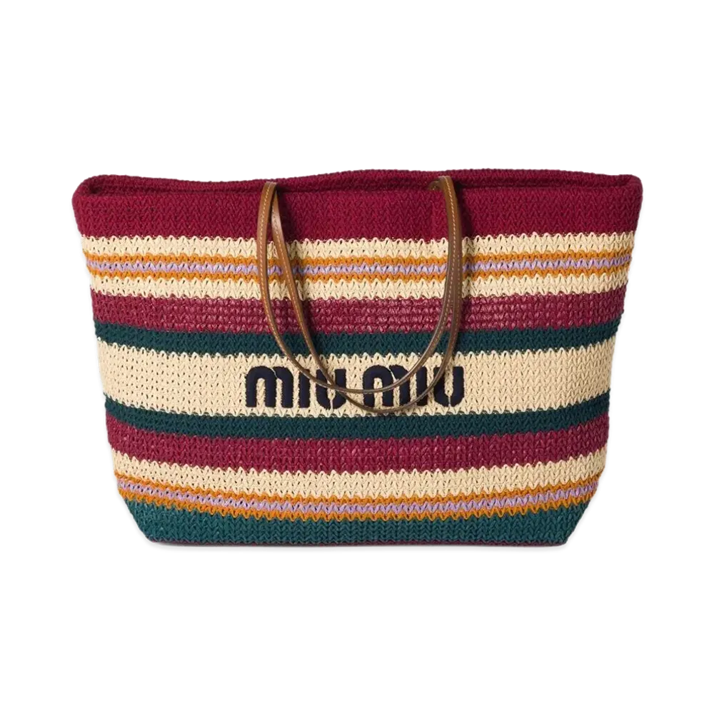 MIU MIU Women's Raffia-Effect Woven Tote Bag "Multicolor"