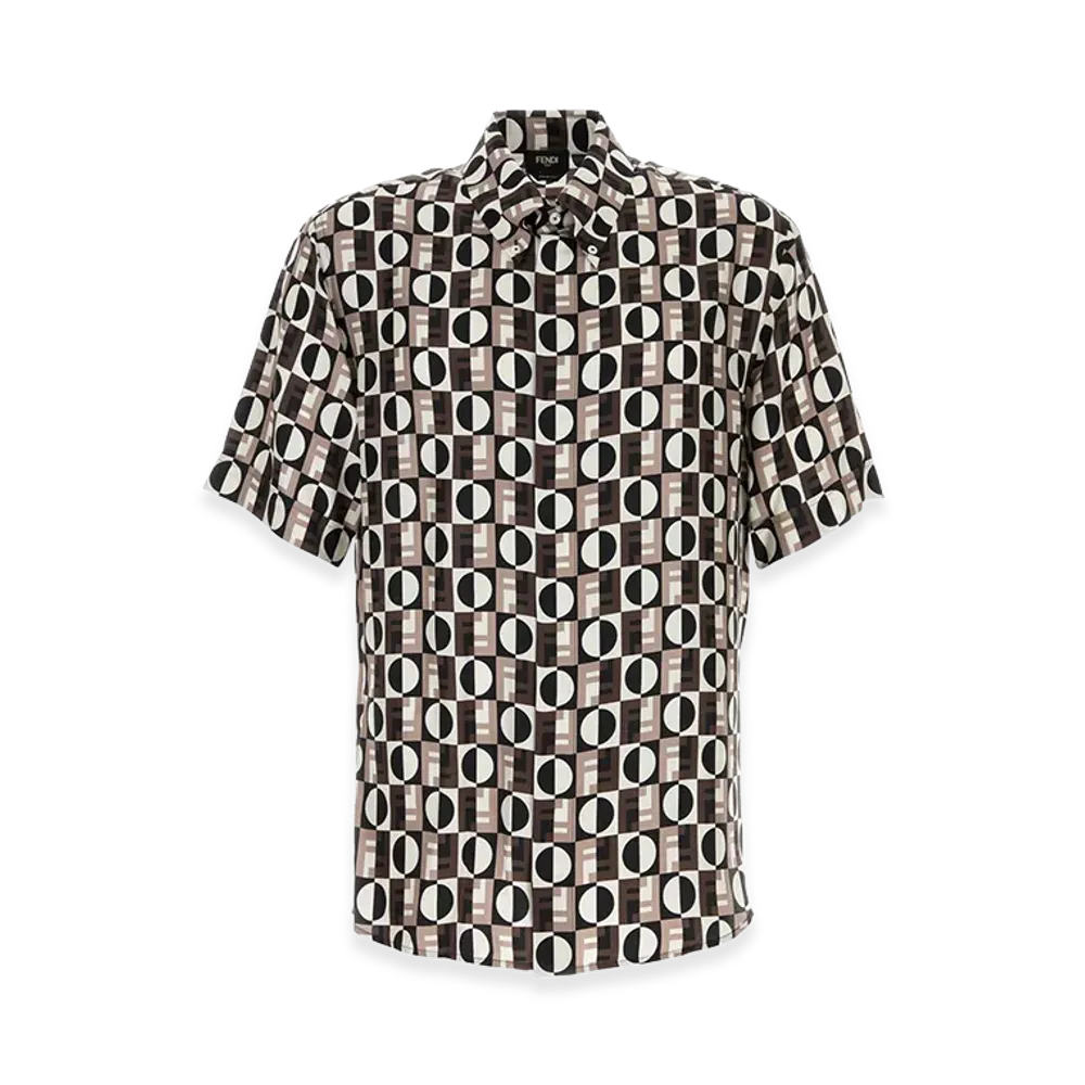 FENDI Printed Silk Short Sleeve Shirt "Brown"
