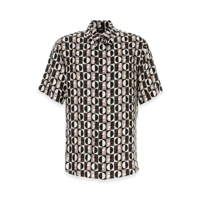 FENDI Printed Silk Short Sleeve Shirt "Brown"