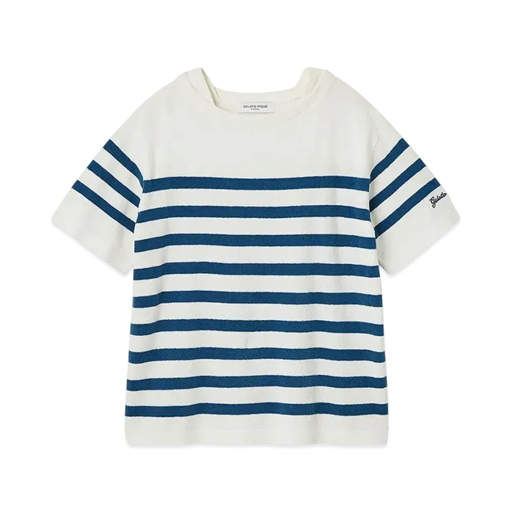 GELATO PIQUE Homme Airy Moco Marine Border Pullover "Off White"