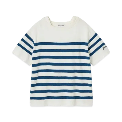 GELATO PIQUE Homme Airy Moco Marine Border Pullover "Off White"