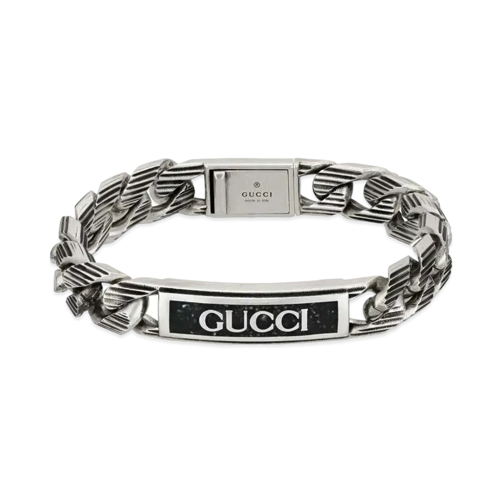GUCCI Logo Enameled Bracelet "Silver"