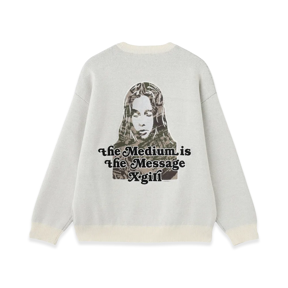 X-Girl Women's Camo Face And Logo Jacquard Knit Top "Off White"