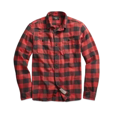 RRL Ralph Lauren Plaid Twill Work Shirt "Red"