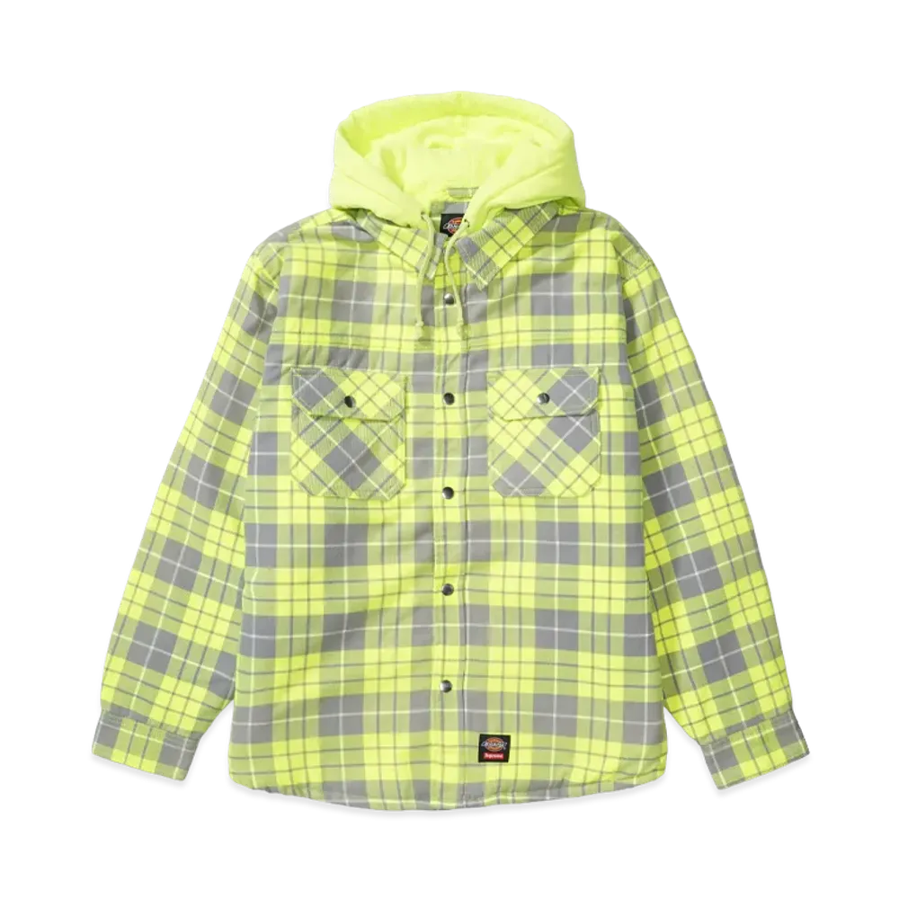 Supreme x Dickies Lined Zip Up Hooded Flannel Shirt "Fluorescent Yellow"