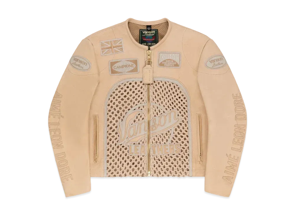 Aime Leon Dore Vanson Raffia Leather Jacket "Beige"