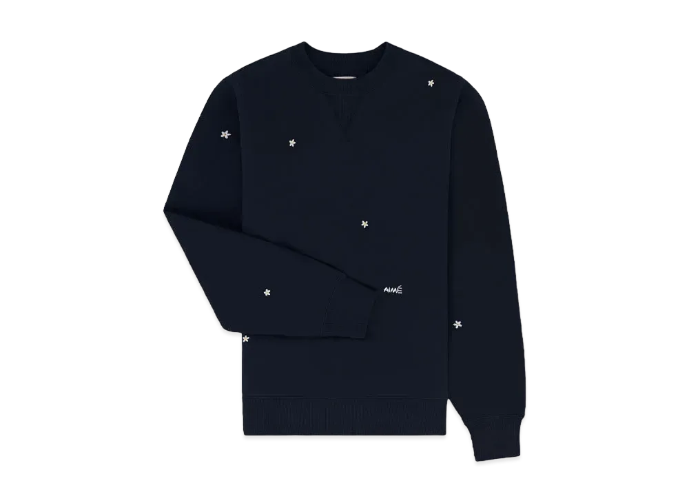 Aime Leon Dore Floral Embroidered Crewneck Sweatshirt "Navy"
