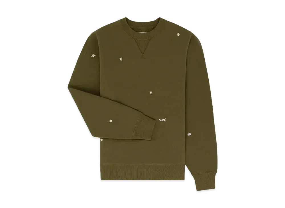 Aime Leon Dore Floral Embroidered Crewneck Sweatshirt "Green"