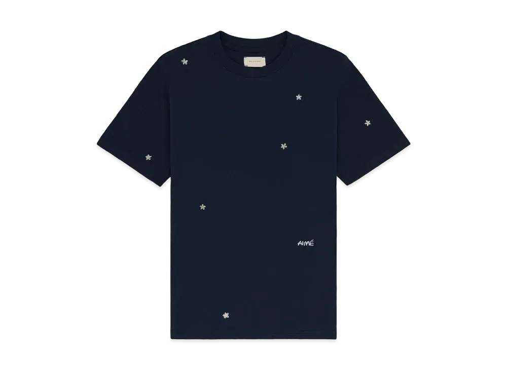 Aime Leon Dore Floral Embroidered Tee "Navy"