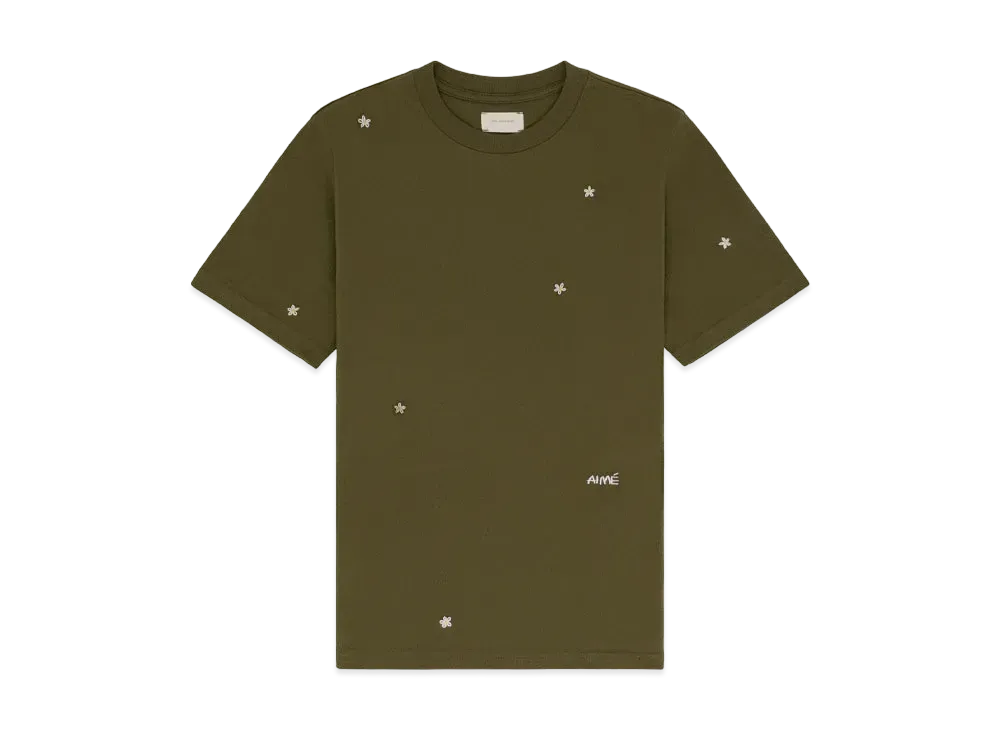 Aime Leon Dore Floral Embroidered Tee "Green"