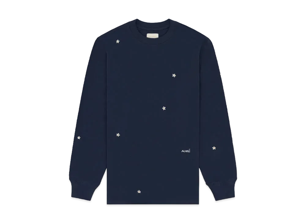 Aime Leon Dore Floral Embroidered Long-Sleeve Tee "Navy"