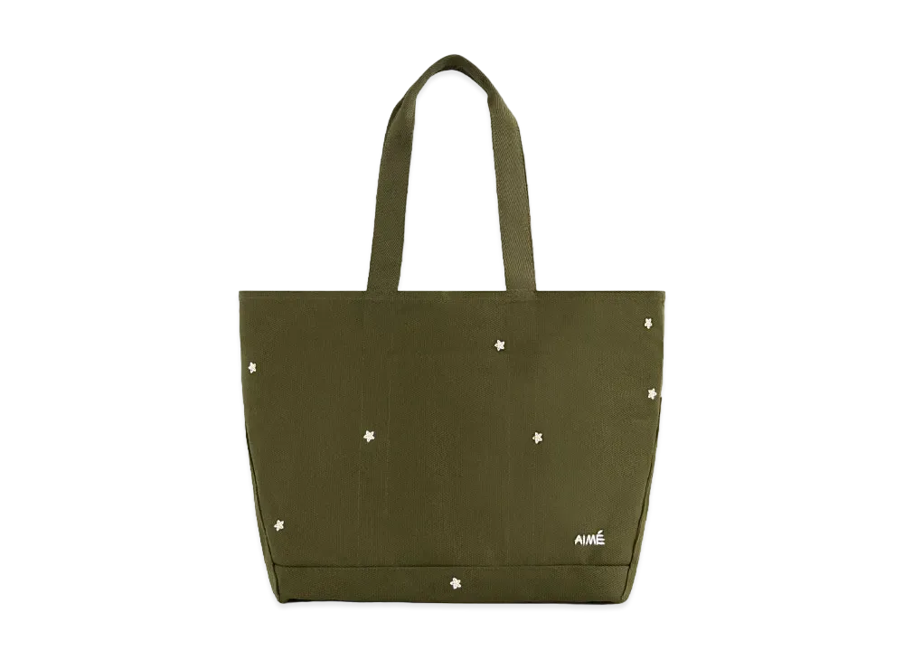 Aime Leon Dore Floral Embroidered Large Canvas Tote Bag "Green"