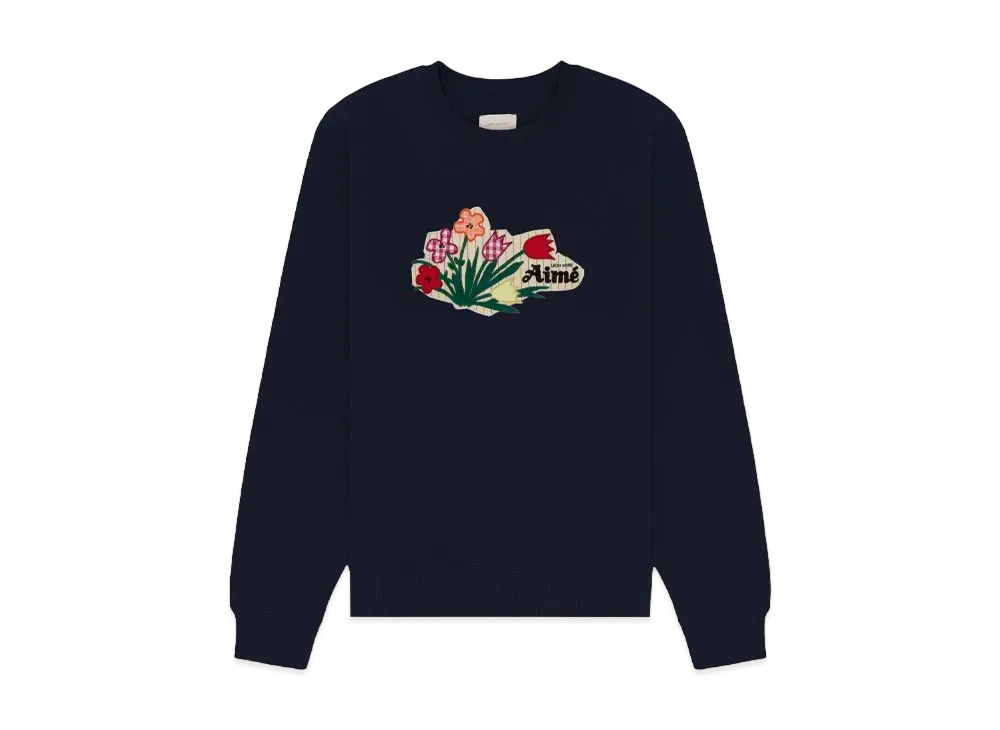 Aime Leon Dore Floral Applique Crewneck Sweatshirt "Navy"