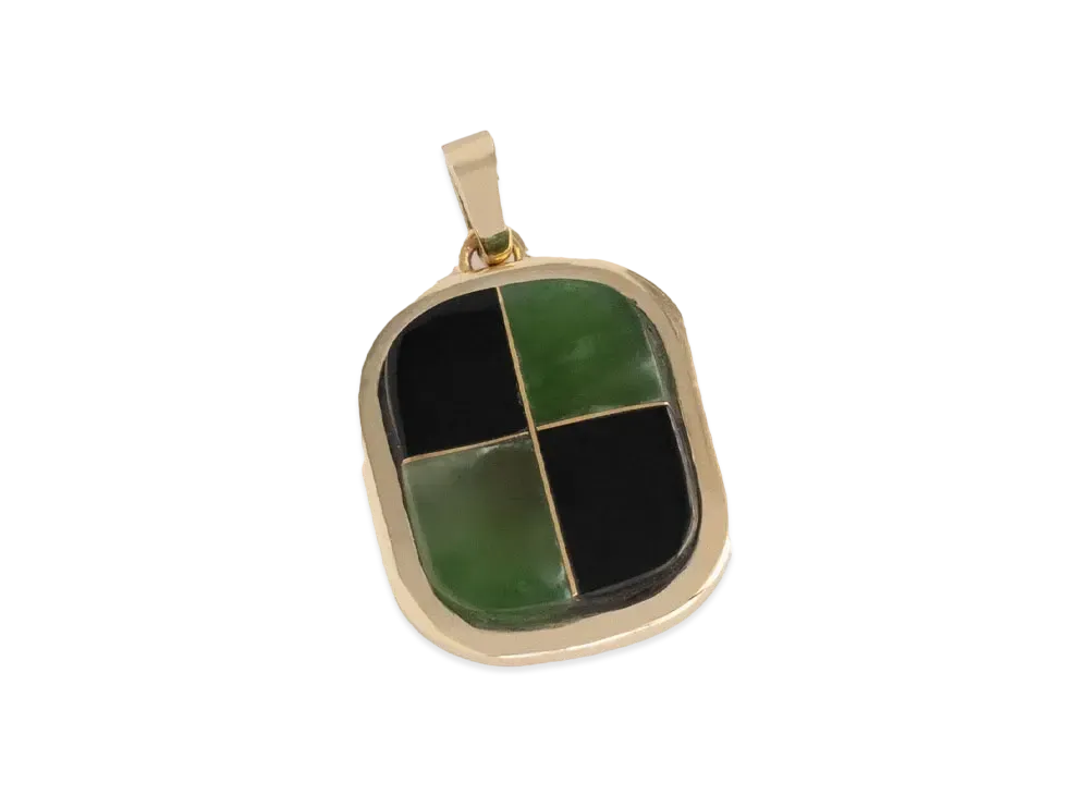 Aime Leon Dore 14Kt Gold Mosaic Pendant "Green & Black"