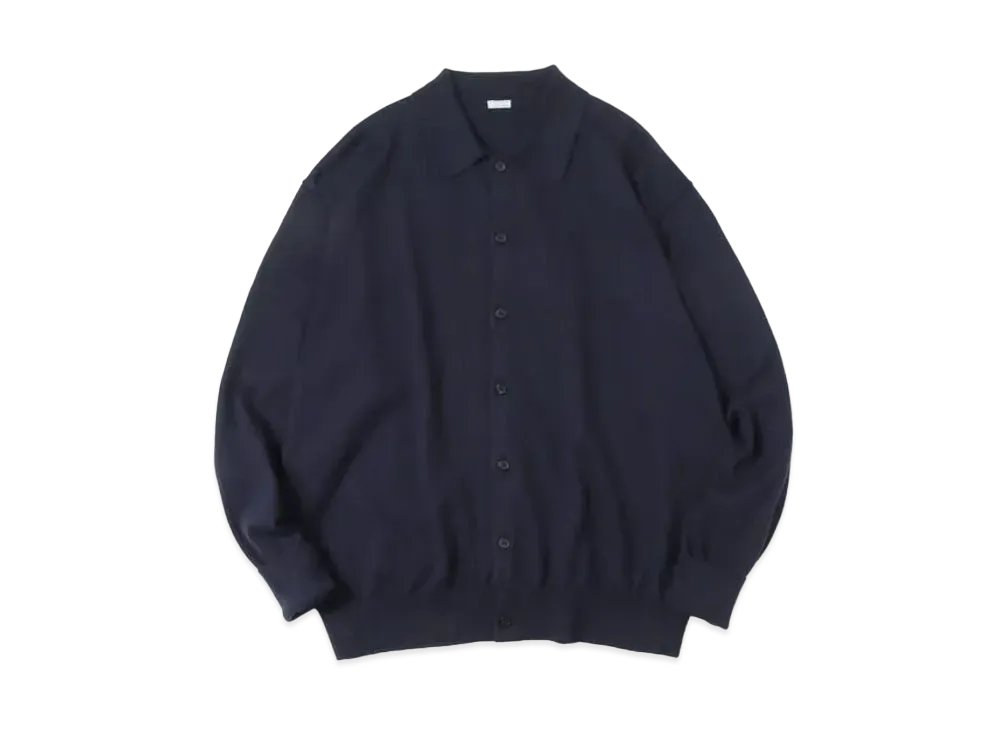 A.PRESSE Cotton Knit Polo Collar Cardigan "Navy"