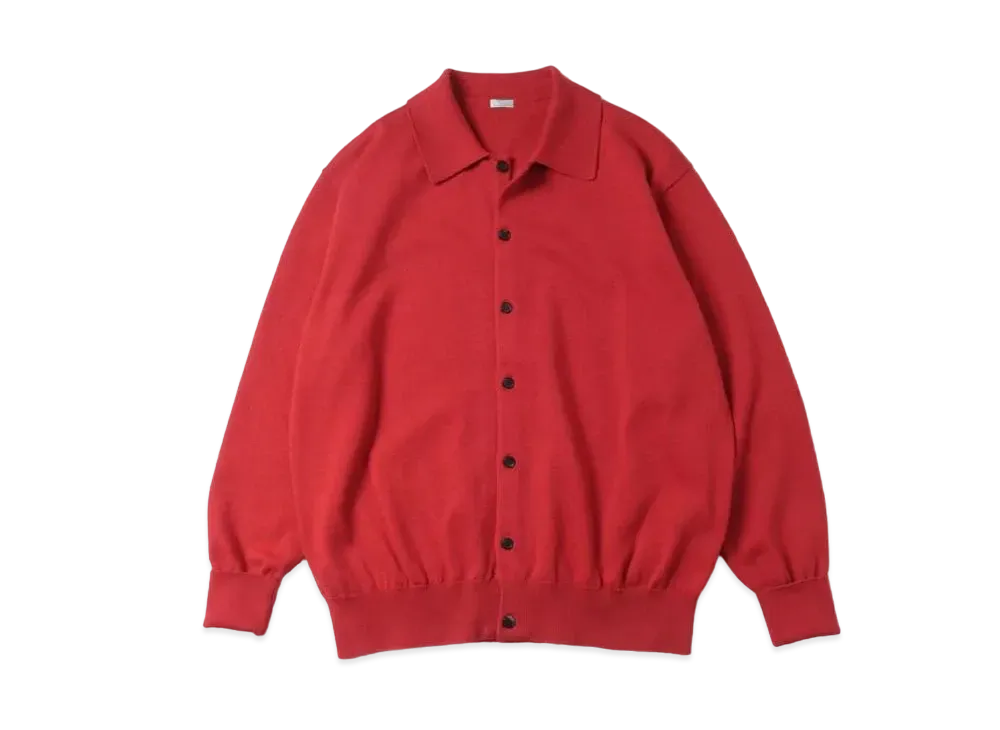 A.PRESSE Cotton Knit Polo Collar Cardigan "Red"