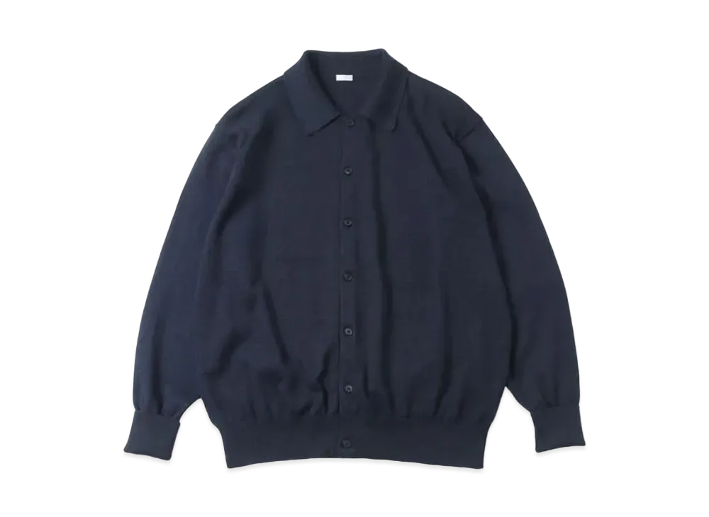 A.PRESSE Cotton Knit Polo Collar Cardigan "Navy"