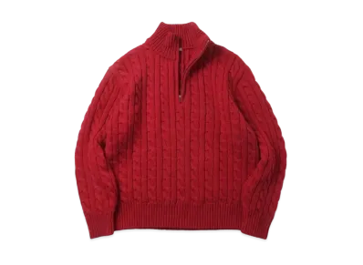 A.PRESSE Cashmere Aran Half Zip Sweater "Red"